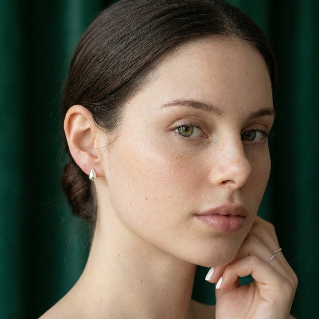 Celestine — Teardrop Silver Studs